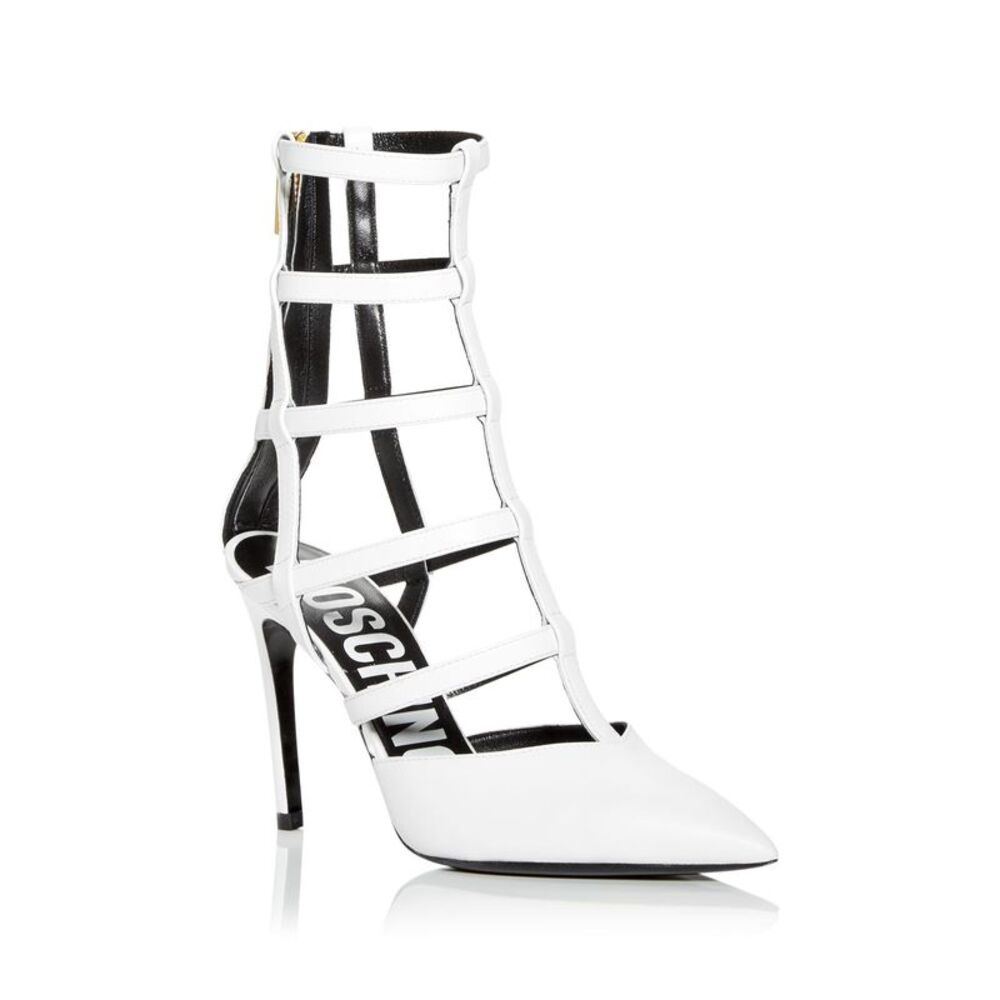 MOSCHINO Womens White Pointed Toe Stiletto Leather Heeled Gladiator Sandal 39